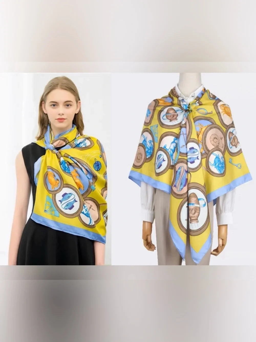100% Mulberry Silk Scarf - Zodiac Design
